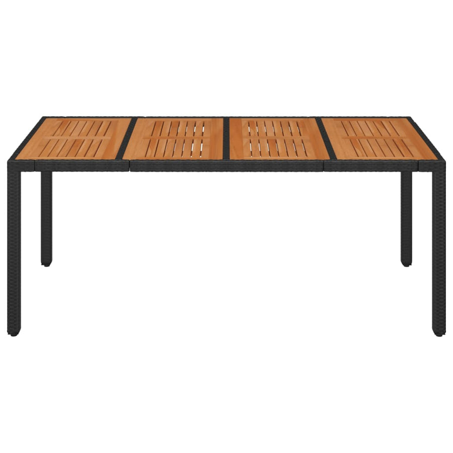 Garden Table with Wooden Top Black 190x90x75 cm Poly Rattan