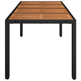 Garden Table with Wooden Top Black 190x90x75 cm Poly Rattan - Top-Down View