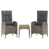 3 Piece Garden Lounge Set with Cushions Grey Poly Rattan - Front View
