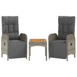 Garden Reclining Chairs 2 pcs with Table Grey Poly Rattan