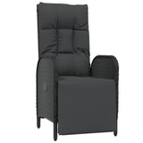 Garden Reclining Chairs 2 pcs with Table Black Poly Rattan - 45-Degree Angle