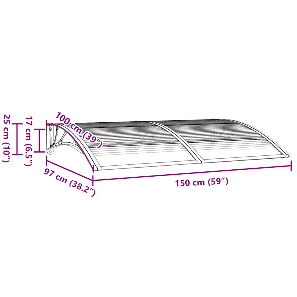 Door Canopy Black 150x100 cm Polycarbonate