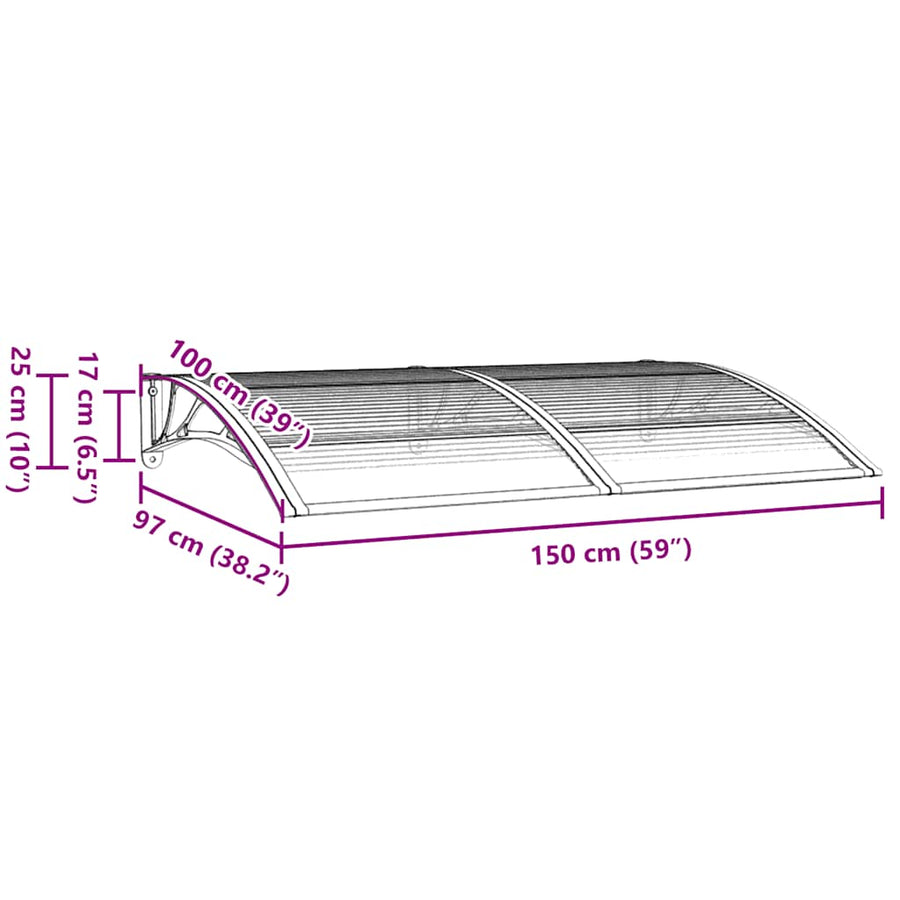 Door Canopy Black 150x100 cm Polycarbonate