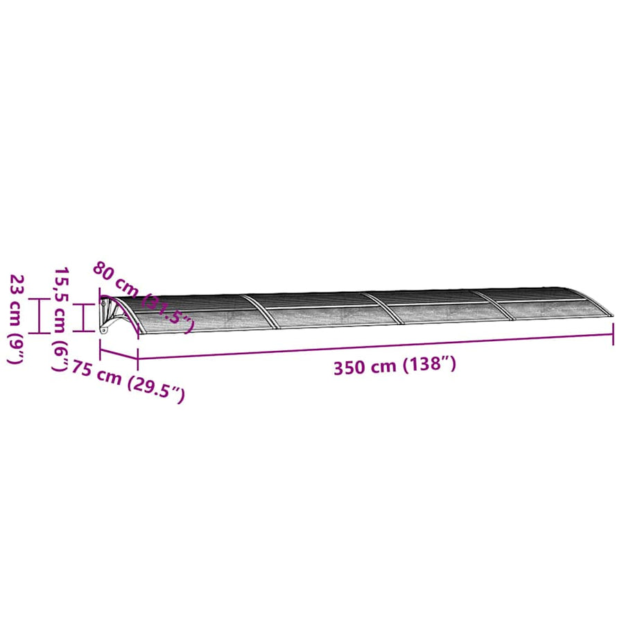 Door Canopy Black 350x75 cm Polycarbonate