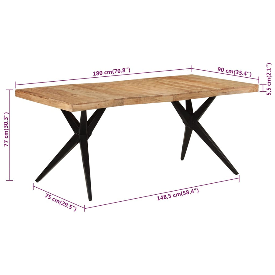 Dining Table Black 180x90x77 cm Solid Wood Acacia