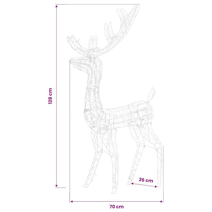 Acrylic Reindeer Christmas Decorations 2 pcs 128 cm Cold White