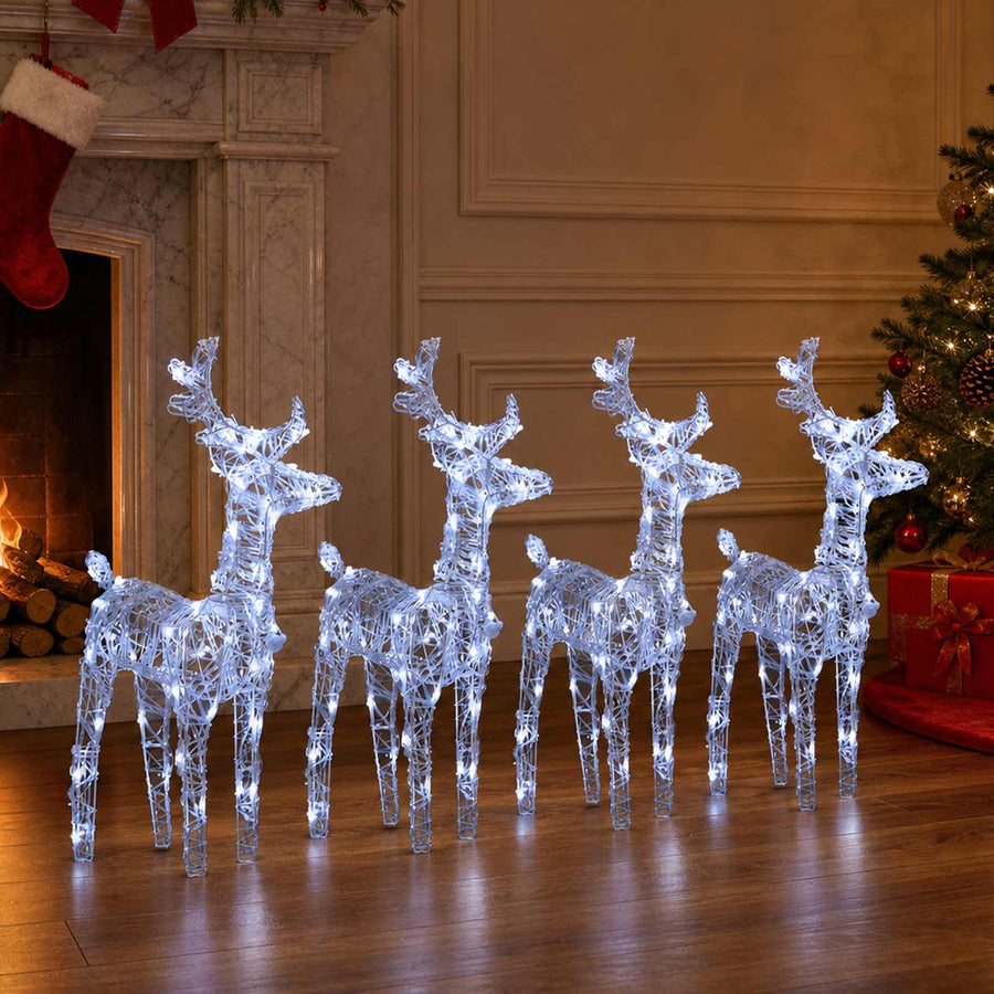 Christmas Reindeers 4 pcs Cold White 160 LEDs Acrylic