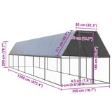 Outdoor Chicken Cage 2x12x2 m Galvanised Steel - 45-Degree Angle
