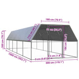 Outdoor Chicken Cage 3x10x2 m Galvanised Steel - 45-Degree Angle