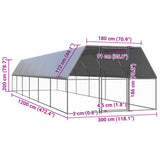 Outdoor Chicken Cage 3x12x2 m Galvanised Steel - 45-Degree Angle
