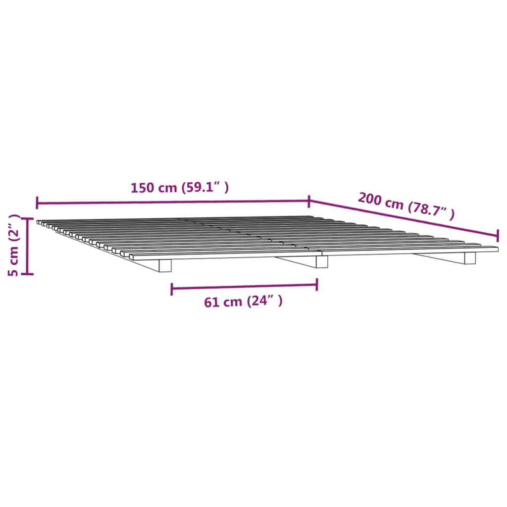 Bed Frame without Mattress White 150x200 cm Solid Wood Pine