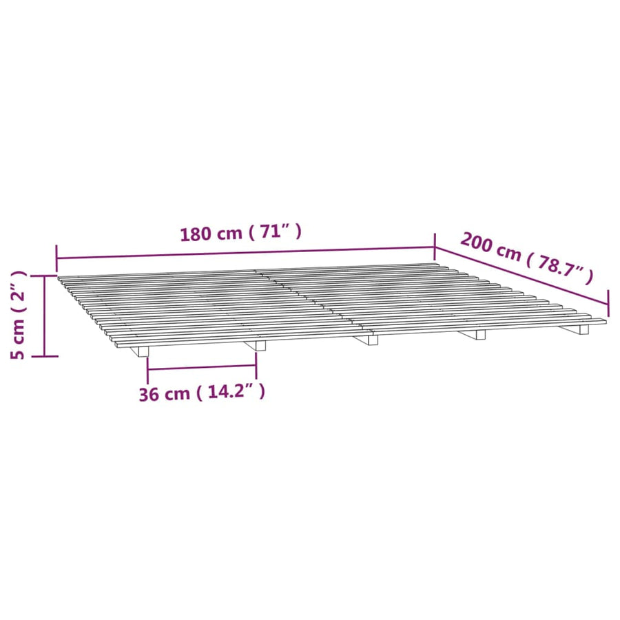 Bed Frame without Mattress 180x200 cm Solid Wood Pine