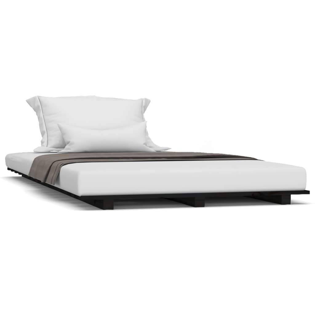 Bed Frame without Mattress Black 90x190 cm Solid Wood Pine