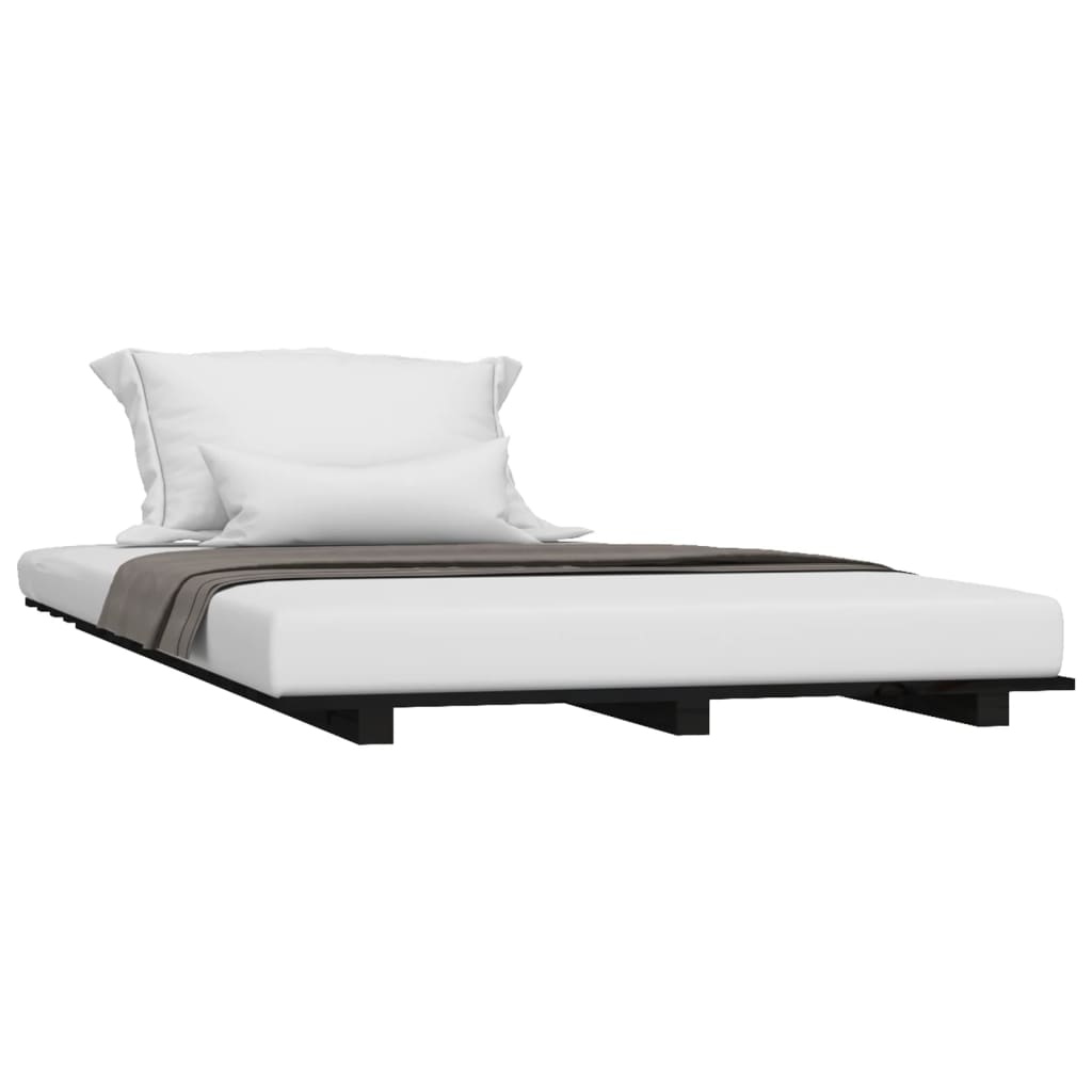 Bed Frame without Mattress Black 90x190 cm Solid Wood Pine