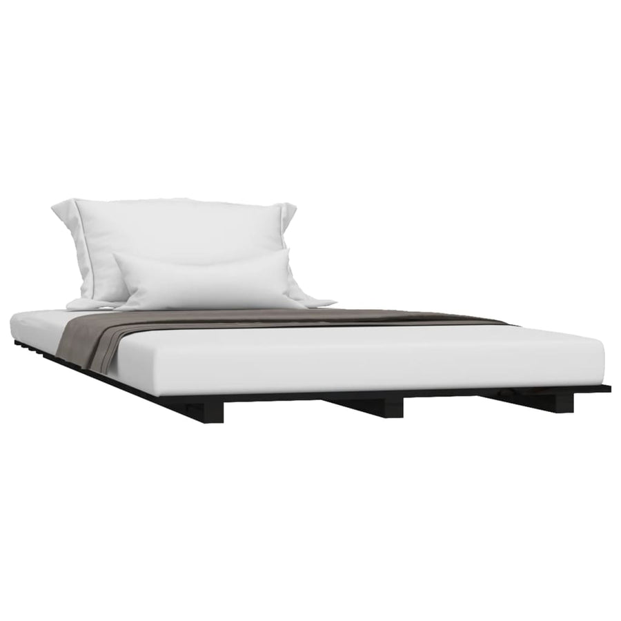 Bed Frame without Mattress Black 90x190 cm Solid Wood Pine