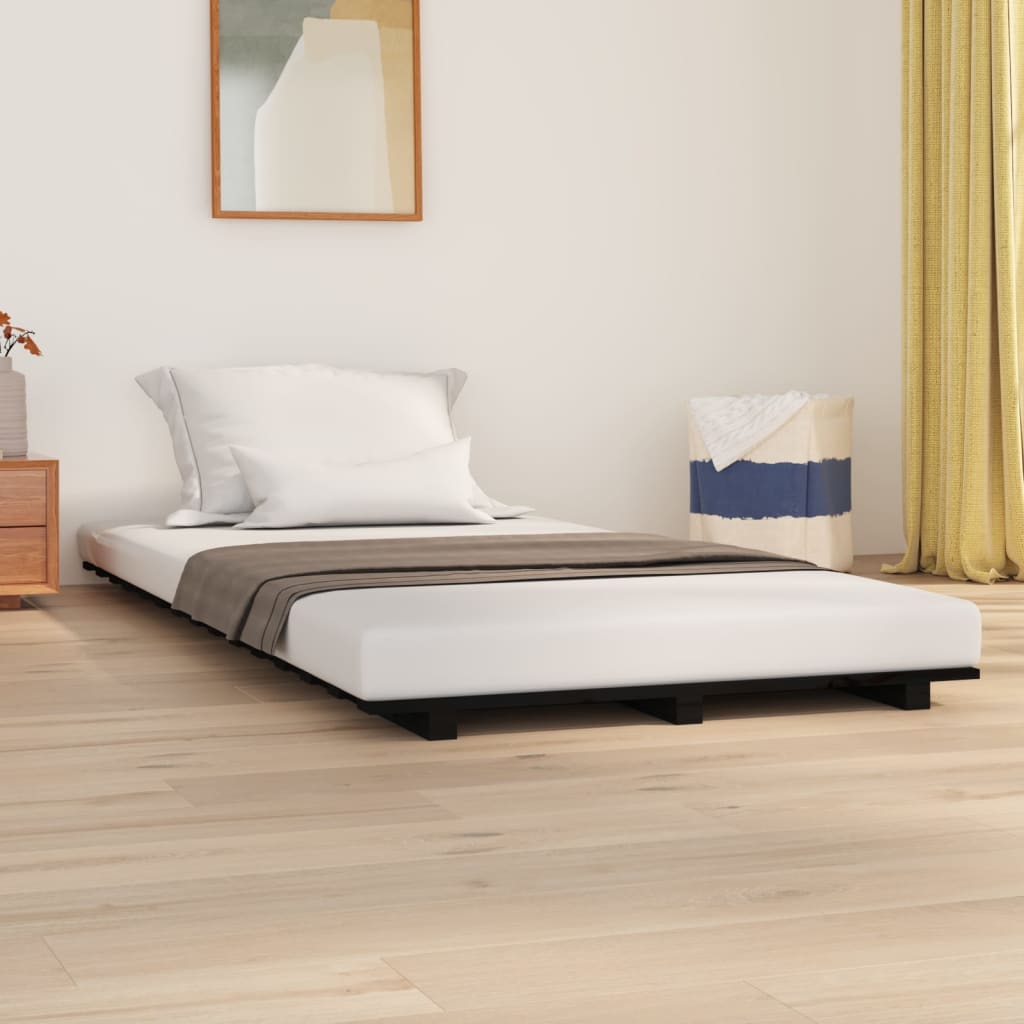 Bed Frame without Mattress Black 90x190 cm Solid Wood Pine