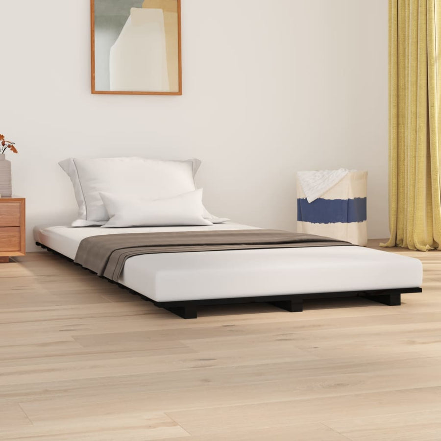Bed Frame without Mattress Black 90x190 cm Solid Wood Pine