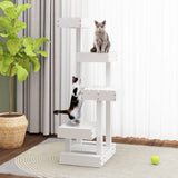 Cat Tree White 45.5x49x103 cm Solid Wood Pine - Side View