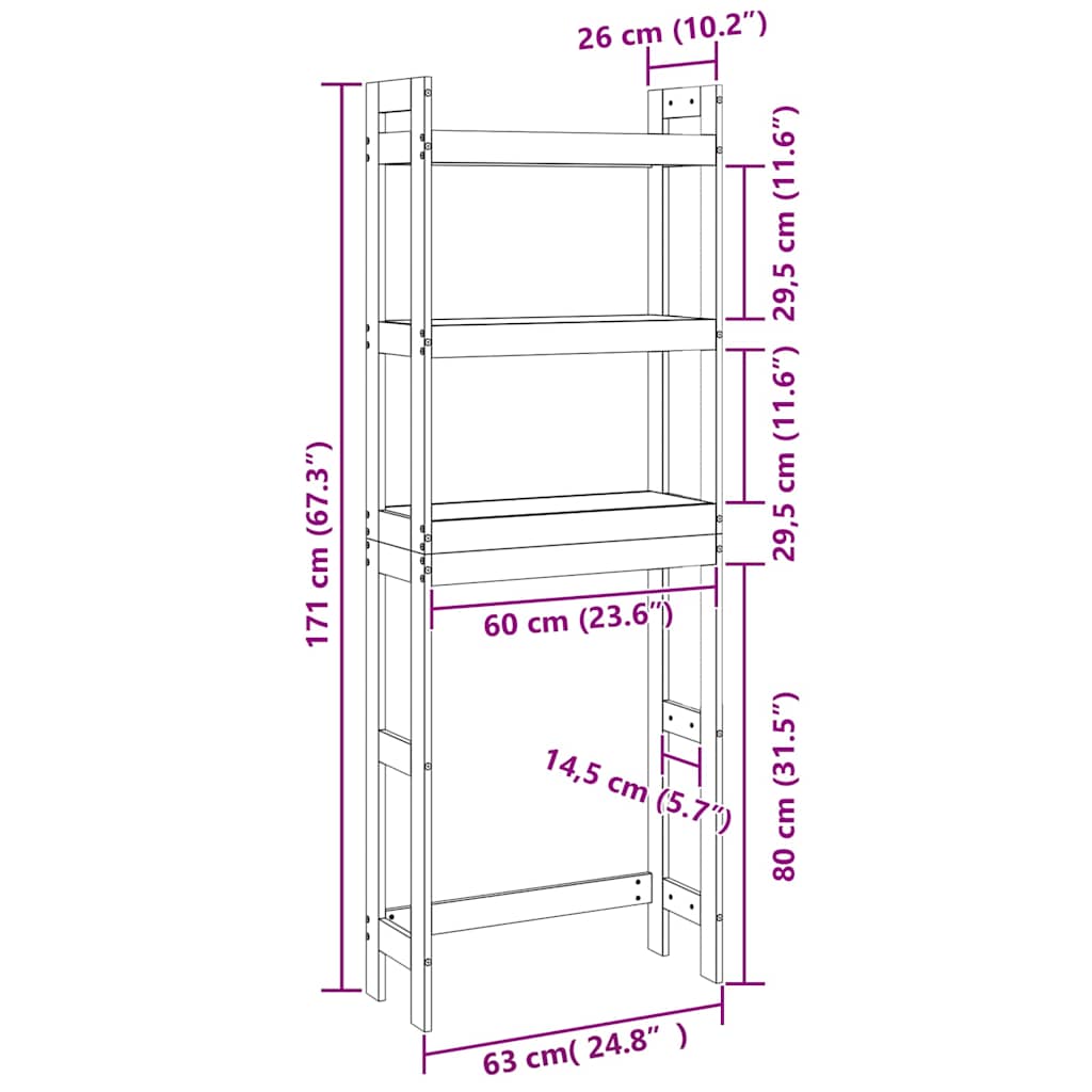 Toilet Rack White 63x26x171 cm Solid Wood Pine