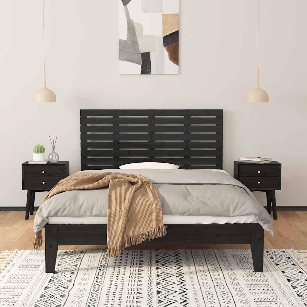 Wall Headboard Black 141 cm Solid Wood Pine