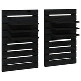 Wall-mounted Bedside Shelves 2 pcs Black Solid Wood Pine - Front View