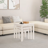 Nesting Tables 3 pcs White Solid Wood Pine - Side View