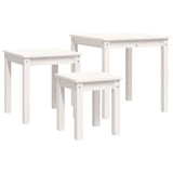 Nesting Tables 3 pcs White Solid Wood Pine - Rear View