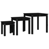 Nesting Tables 3 pcs Black Solid Wood Pine - Front View