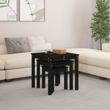 Nesting Tables 3 pcs Black Solid Wood Pine - Side View