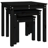 Nesting Tables 3 pcs Black Solid Wood Pine - Close-Up Angle