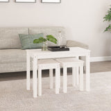 Nesting Tables 3 pcs White Solid Wood Pine - Side View
