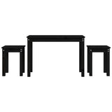 Nesting Tables 3 pcs Black Solid Wood Pine - Front View