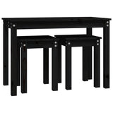 Nesting Tables 3 pcs Black Solid Wood Pine - Rear View