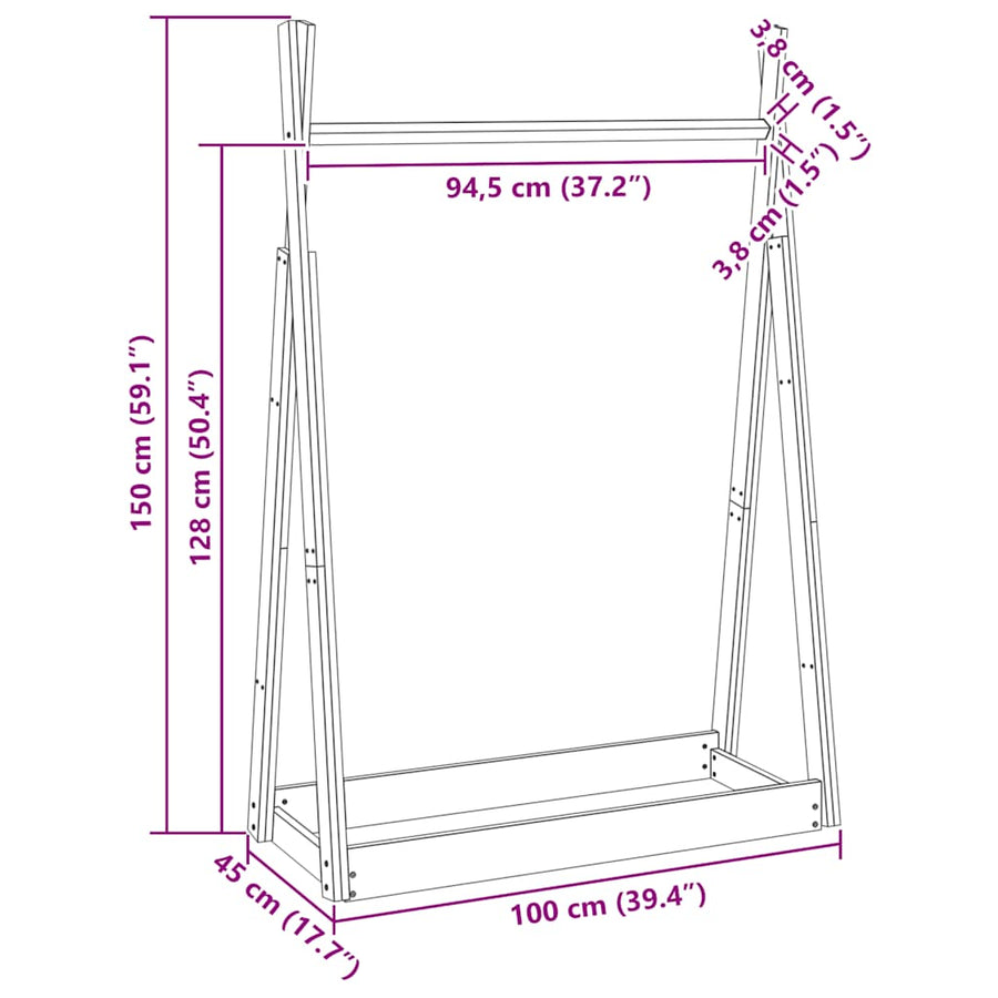 Clothes Rack 100x45x150 cm Solid Wood Pine