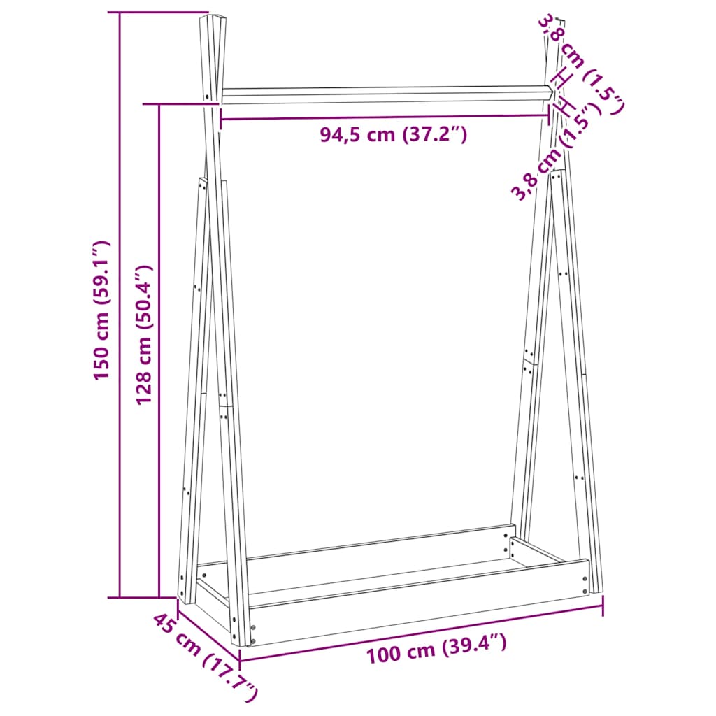Clothes Rack White 100x45x150 cm Solid Wood Pine