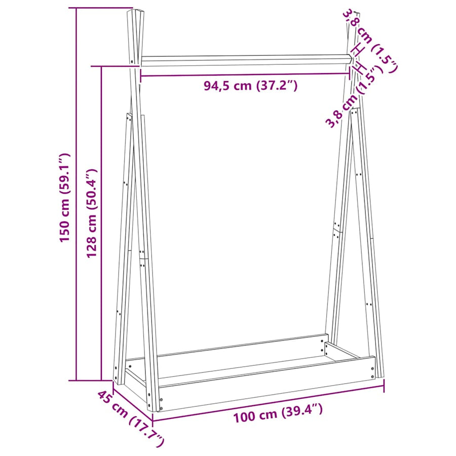 Clothes Rack White 100x45x150 cm Solid Wood Pine
