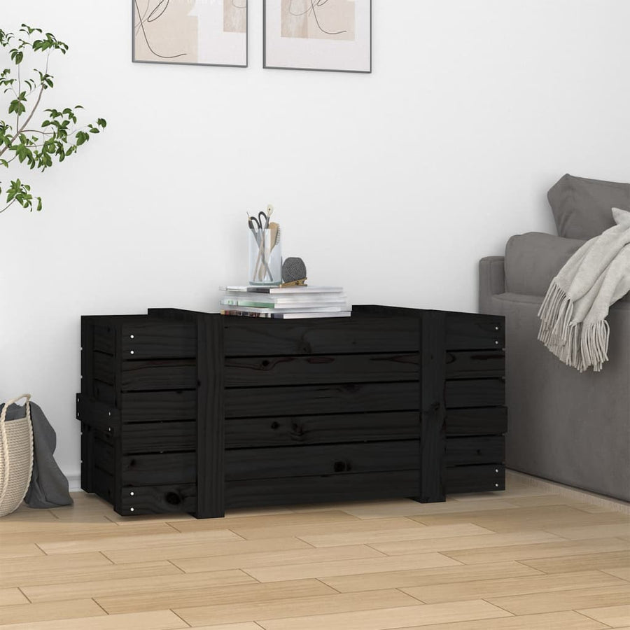 Storage Box Black 91x40.5x42 cm Solid Wood Pine