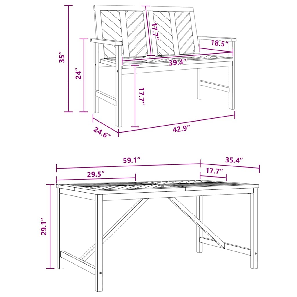 Garden Dining Set 3 pcs Brown 150 x 90 x 74 cm