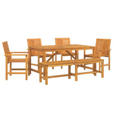 Garden Dining Set 6 pcs Brown 150 x 90 x 74 cm - Front View