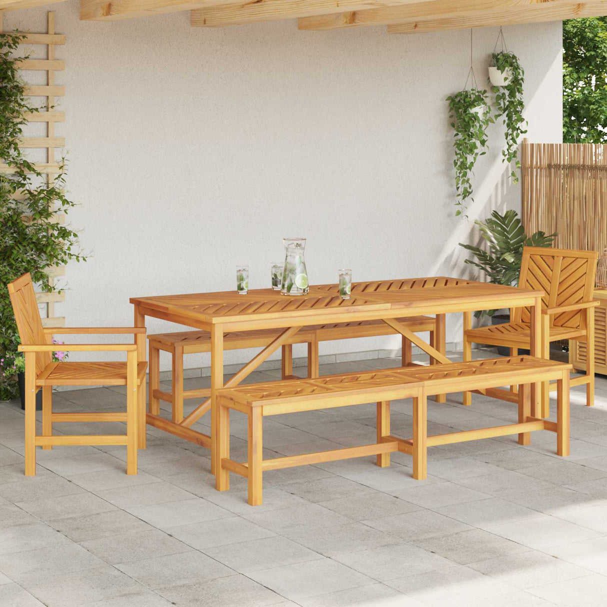 Garden Dining Set 5 pcs Brown Solid Acacia Wood