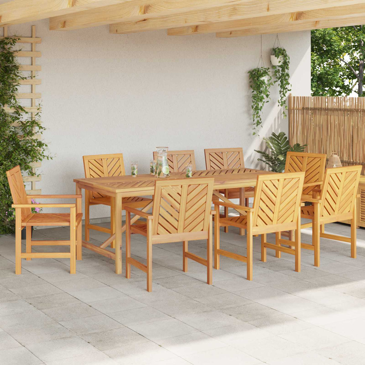 Dining Chair 8 pcs Natural Solid Acacia Wood