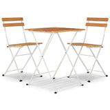 3 Piece Folding Bistro Set Solid Wood Acacia and Steel - Front View