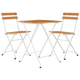 3 Piece Folding Bistro Set Solid Wood Acacia and Steel - Side View