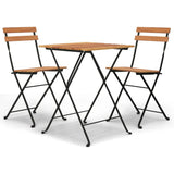 3 Piece Folding Bistro Set Solid Wood Teak and Steel - Front View