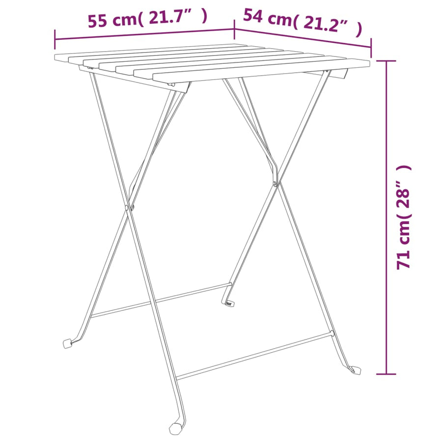 Folding Bistro Table 55x54x71 cm Solid Wood Teak and Steel