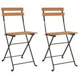 Folding Bistro Chairs 2 pcs Solid Wood Teak and Steel - Front View
