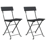 Folding Bistro Chairs 2 pcs Black Poly Rattan and Steel - Front View