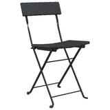Folding Bistro Chairs 2 pcs Black Poly Rattan and Steel - Side View