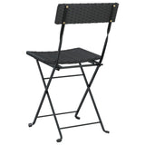 Folding Bistro Chairs 2 pcs Black Poly Rattan and Steel - Rear View