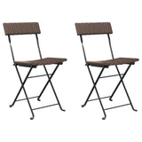 Folding Bistro Chairs 2 pcs Brown Poly Rattan and Steel - Front View